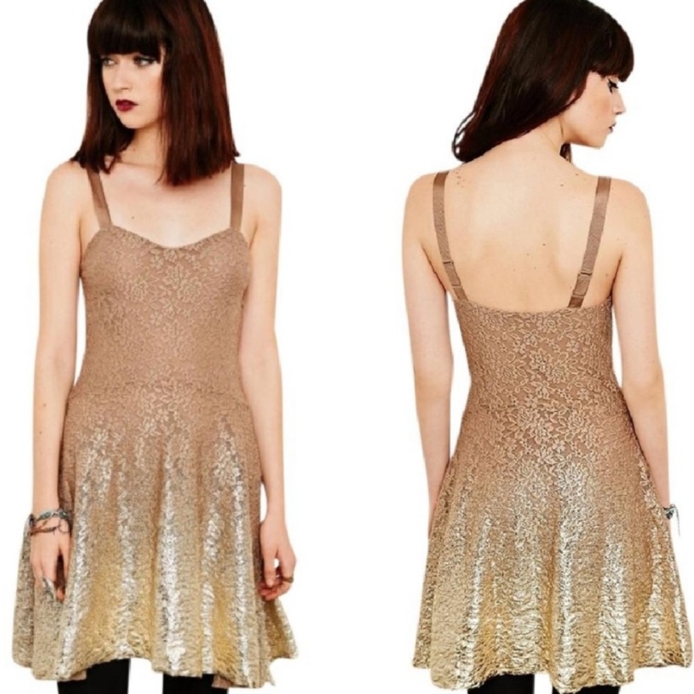 Free People Gold Metallic Lace Moonlight Ombré Dress